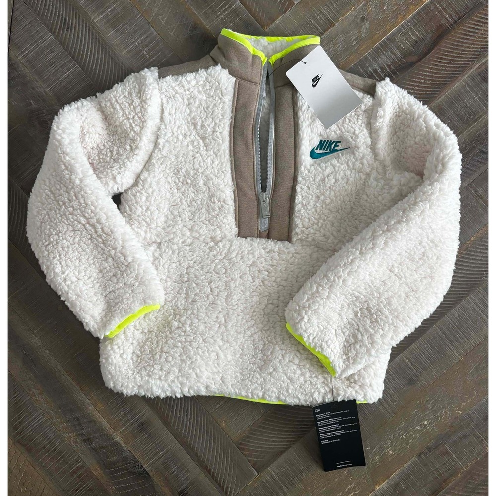 Nike Boys Sail Sherpa Fleece Quarter-Zip Pullover Tan White 86K249-782 Size 5